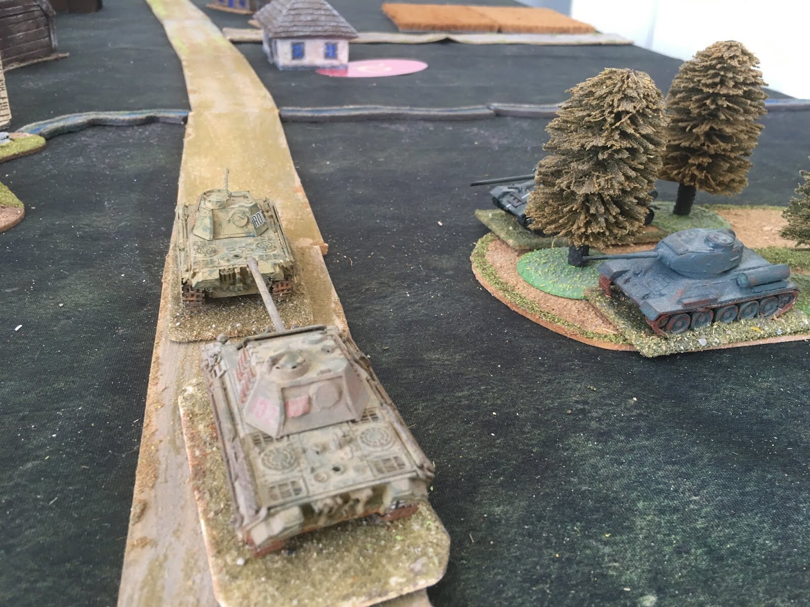 The German commander recklessly sends his best unit forward: two Panthers