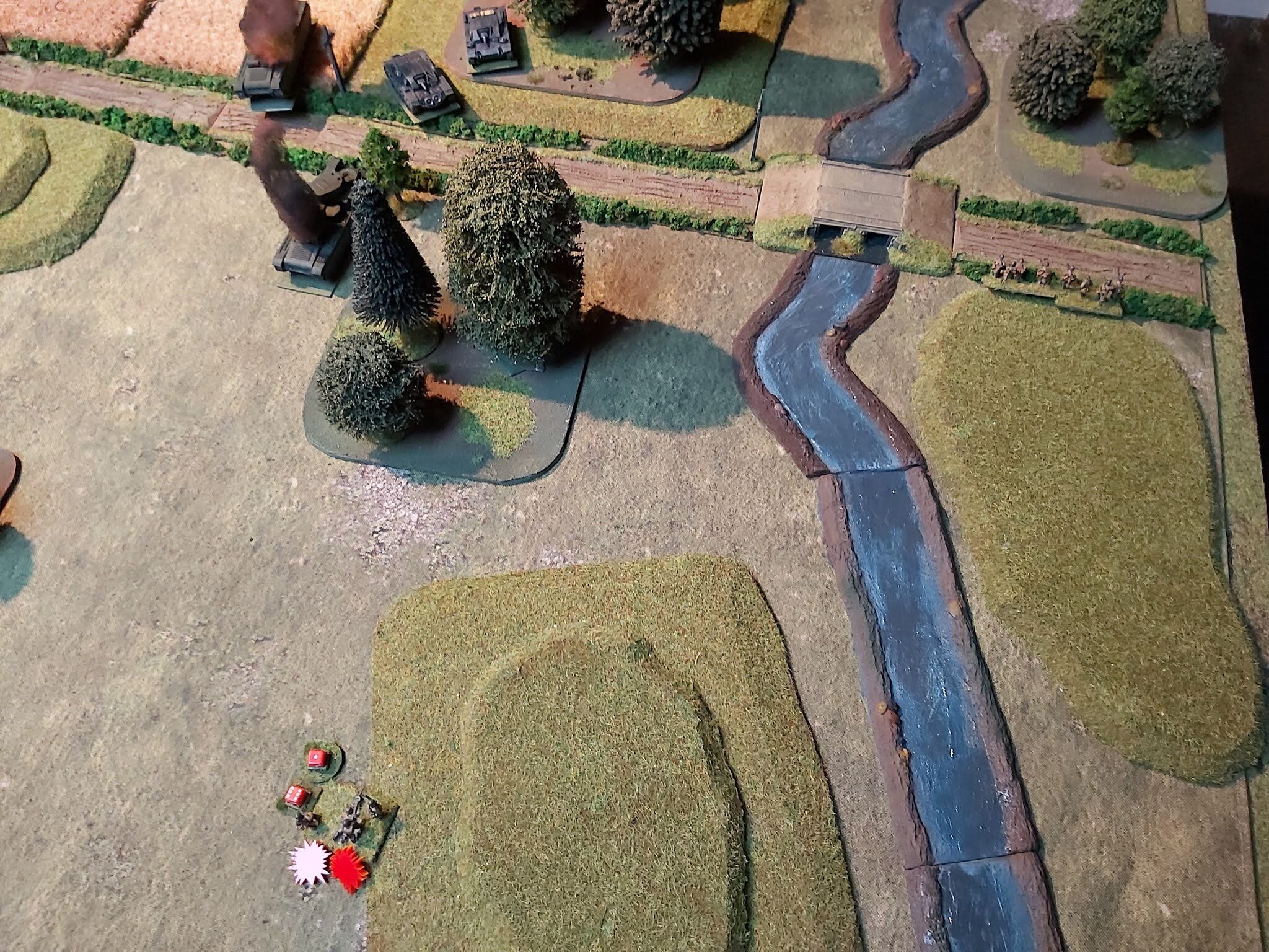Disaster was also unfolding on the Soviet right flank as two sections were mauled by the StuGs, one being destroyed whilst the other fleeing.