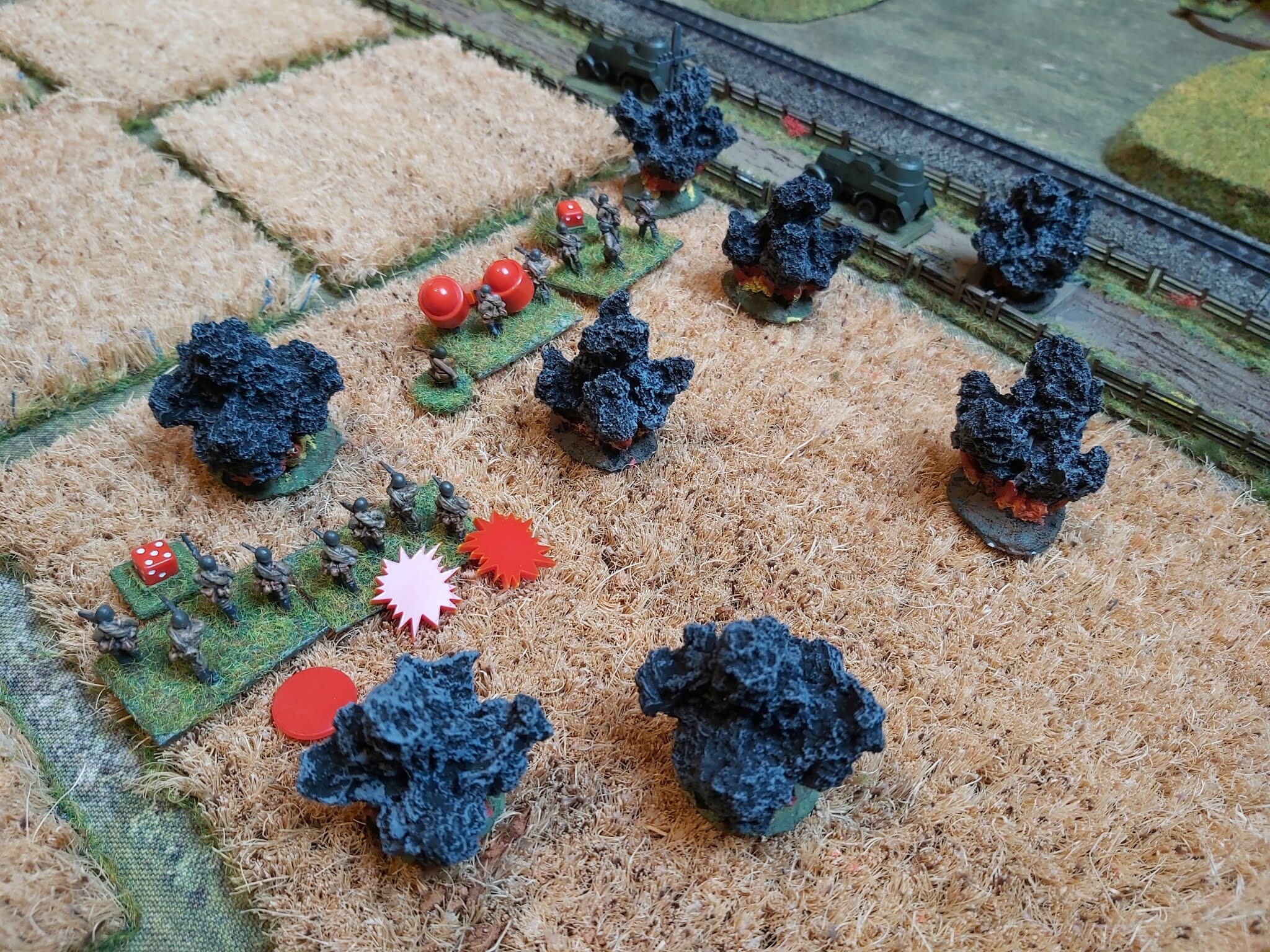 Another barrage hit the unlucky Soviets in the fields, causing more casualties and causing a section to break and flee the field. 