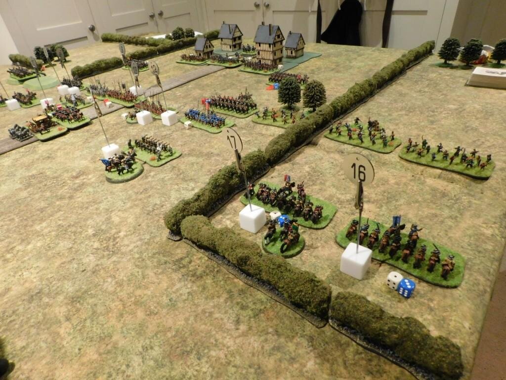 View from the Roundhead right. I need to hold them here whilst winning in the centre.