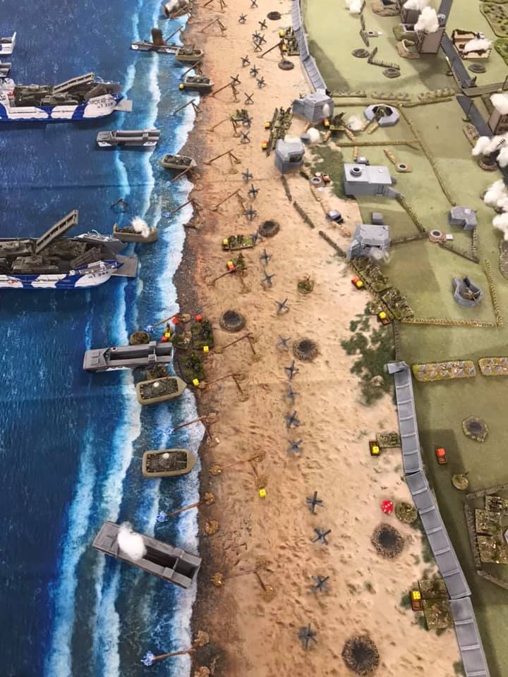 View of Turn 3. The Brits are ashore, Cod is being cleared. Assault engineers are clearing a path for the LCT “ funnies” to land. So far the Brits are alright.
