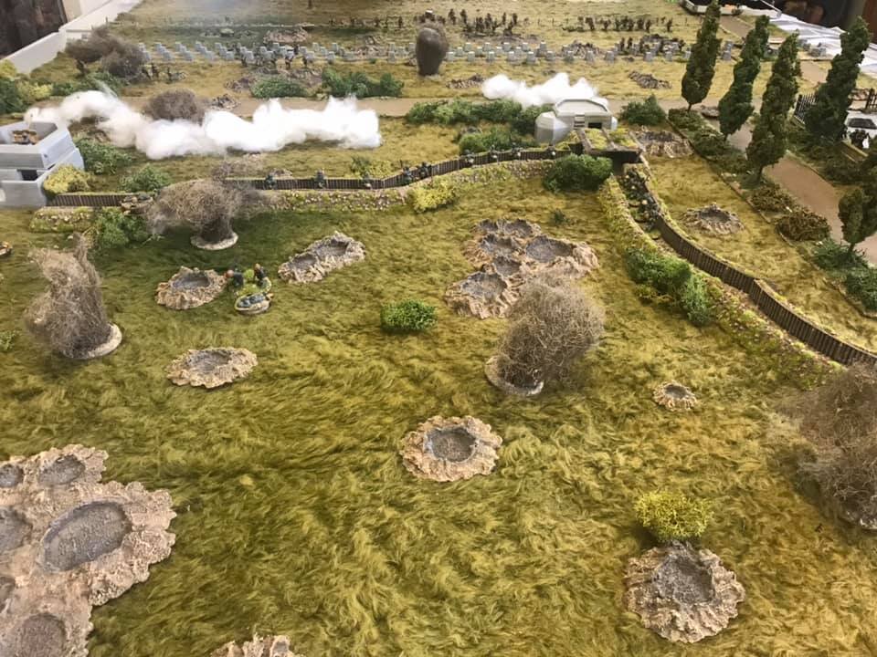 2" mortars start to make the smoke screen, while the Howards negotiate the obstacles.
