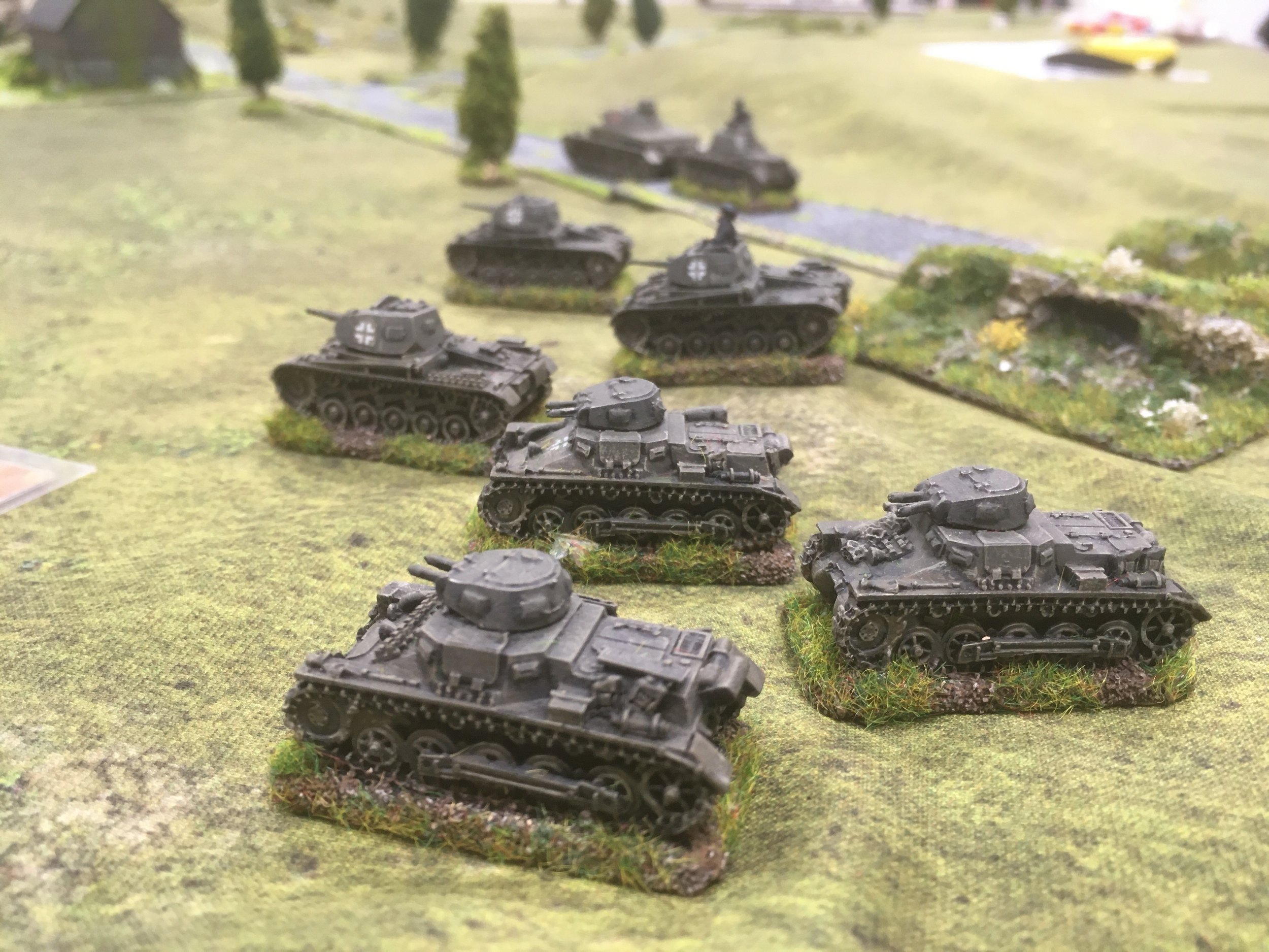 Vorwärts Panzers! The German armour, singing the Panzerlied, arrive on the German left flank.