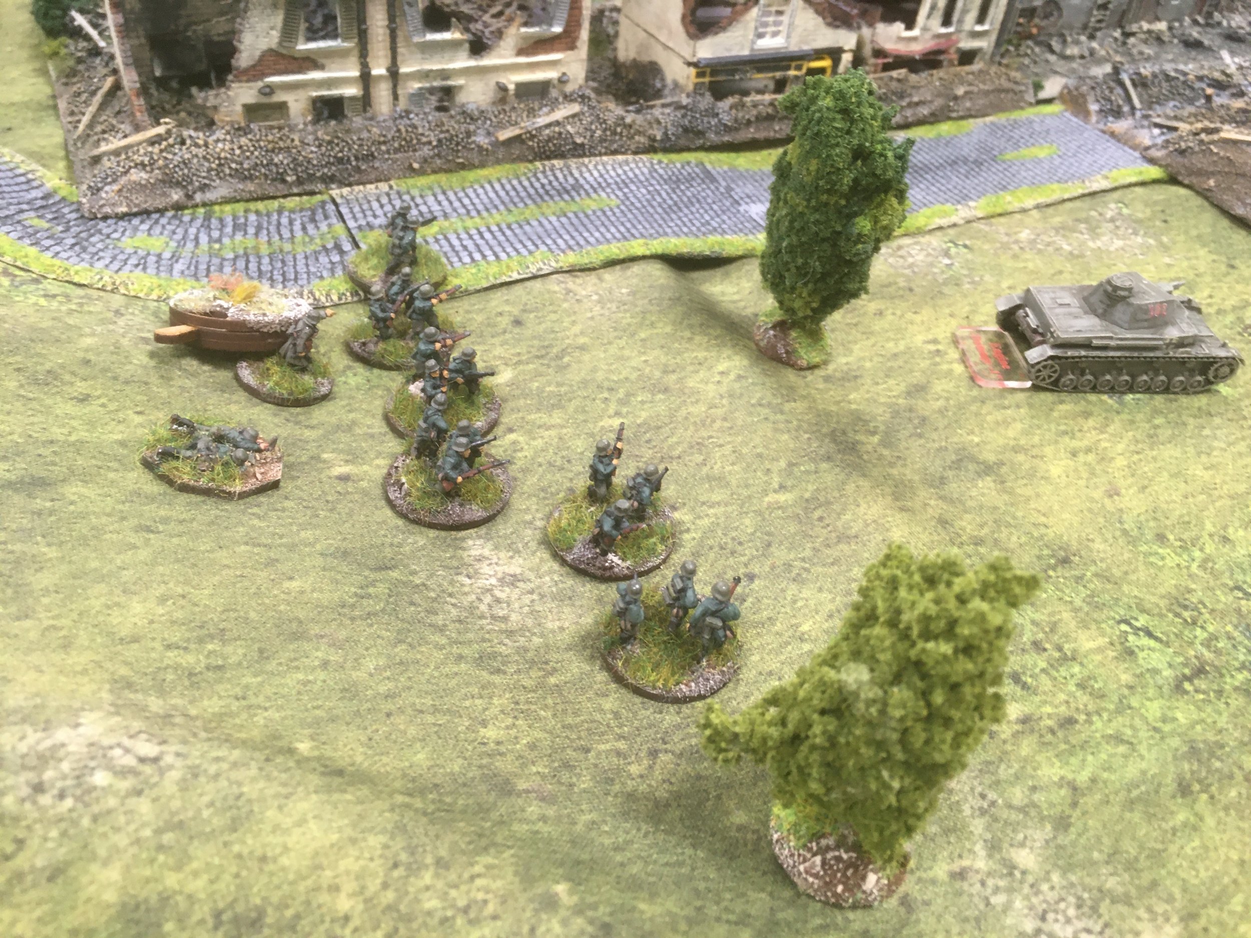 Emboldened by the French infantry retreat the German motorcycle units advance forwards again.