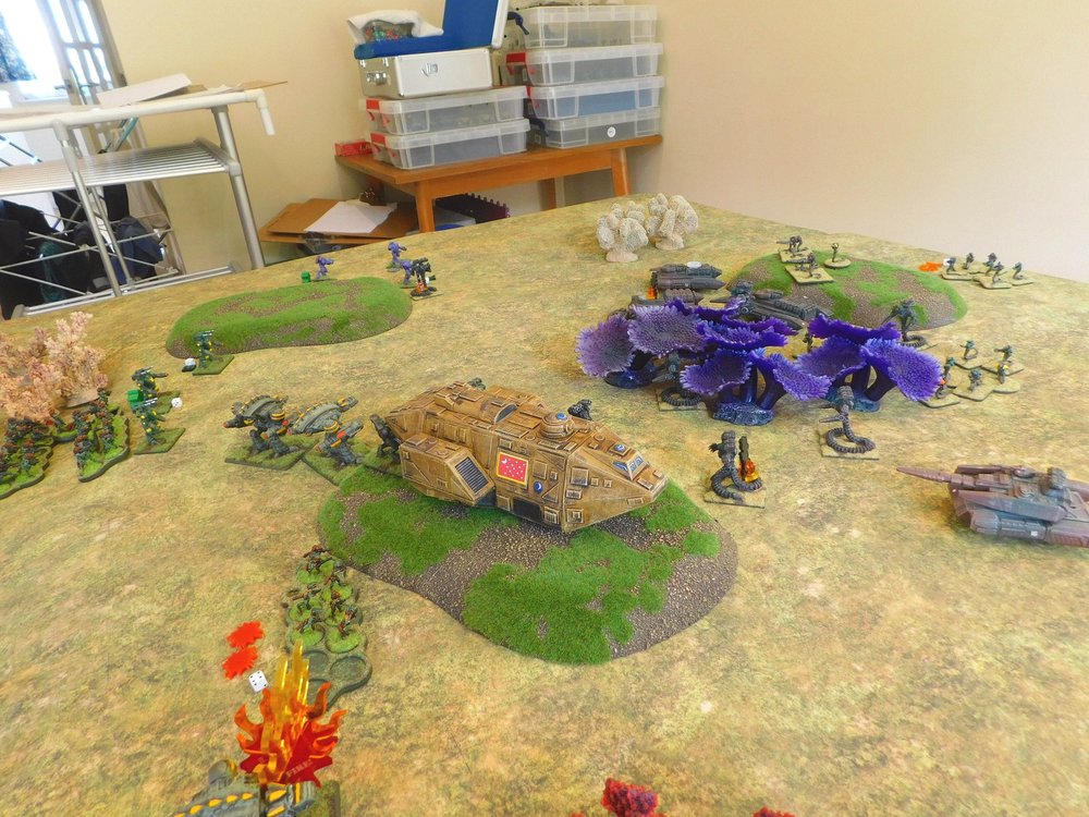 The Garrhul infantry platoon is down to one squad, and that's Suppressed. The Astagar infantry and MBTs sweeping in from the flank seemed to have turned the tide.