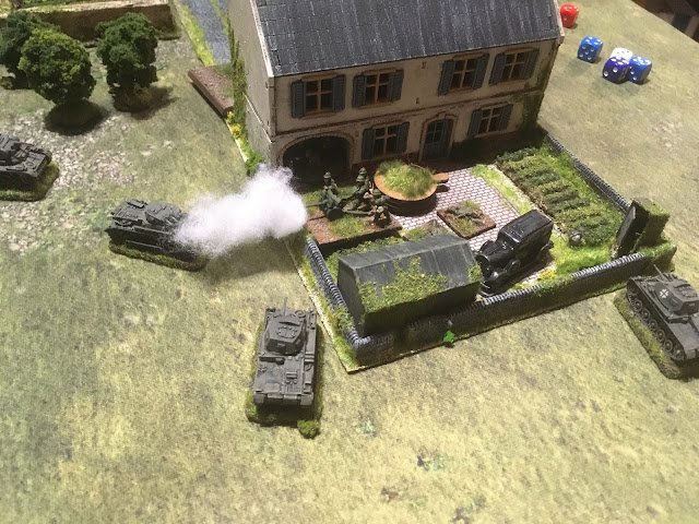 Meanwhile the German Panzer II's had reached the anti-tank gun position and were pouring 20mm cannon fire into it, killing some of the crew members and inflicting Shock on the rest.