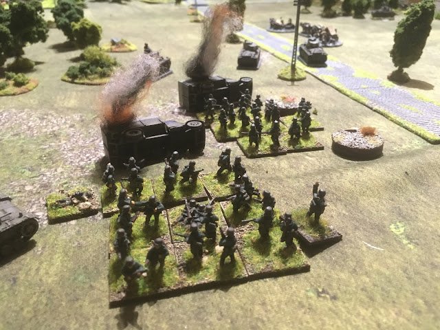 The A9's managed to spot the German lorries and destroy them, inflicting minor casualties on the occupants.