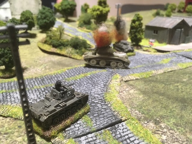 The Panzer II's proved quite effective with one destroying and A13 which had rashly advanced too far and presented its flank to the panzer gunner.