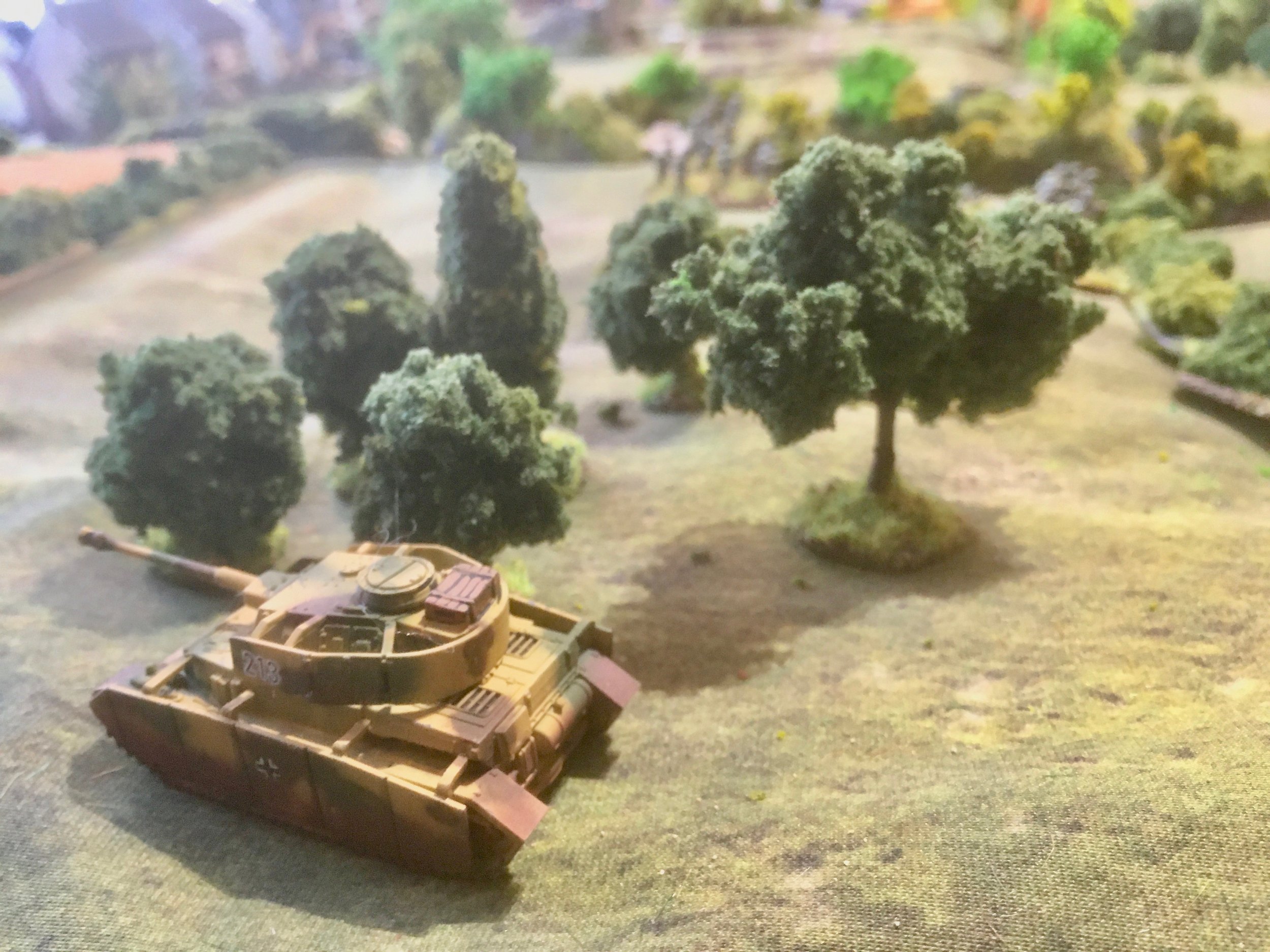 Whilst a second scooted swiftly down the German left using the cover of a small copse of trees to avoid the attention of the 6-pounder.