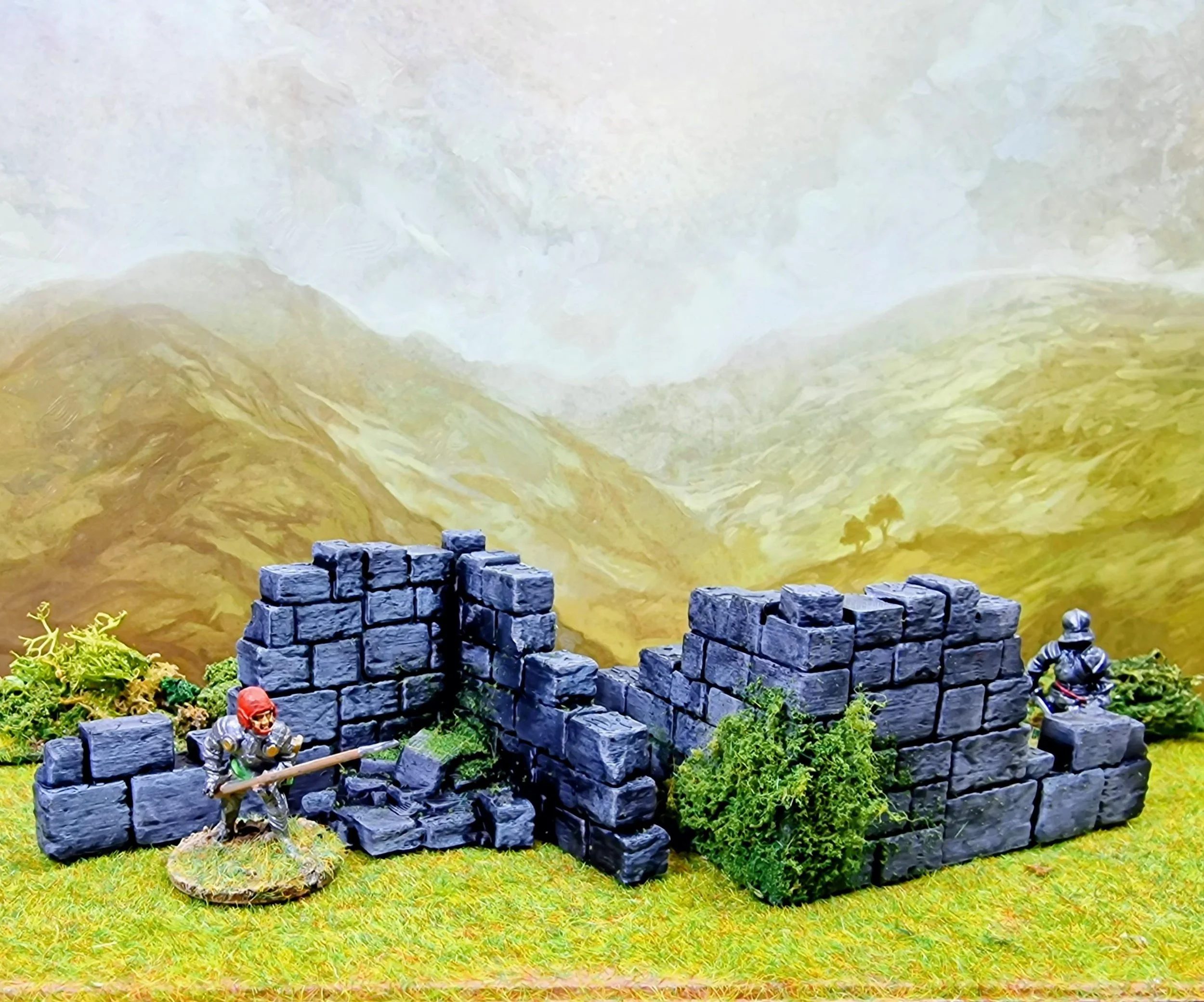  2 x 28mm 3d printed corner pieces, with vegetation added. 
