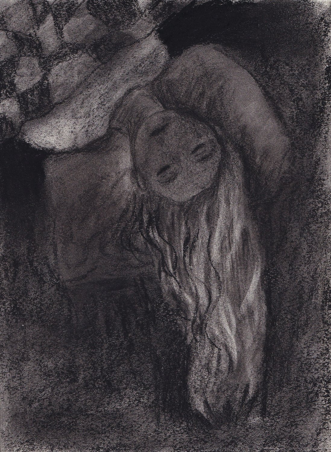 Return to Night / 2022, charcoal on paper, 15 x 20 cm