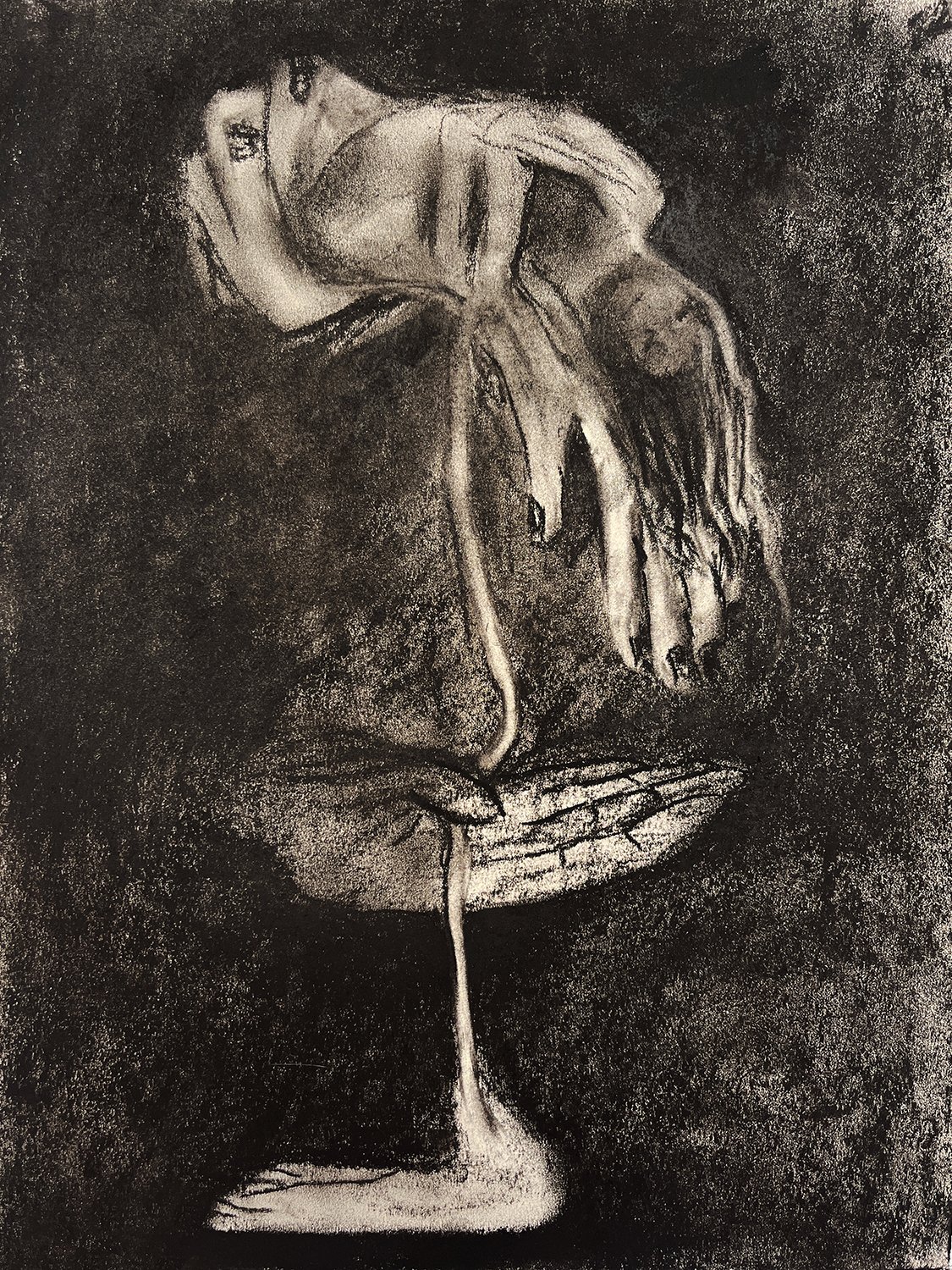 Dreaming of Change / 2022, charcoal on paper, 30 x 40 cm
