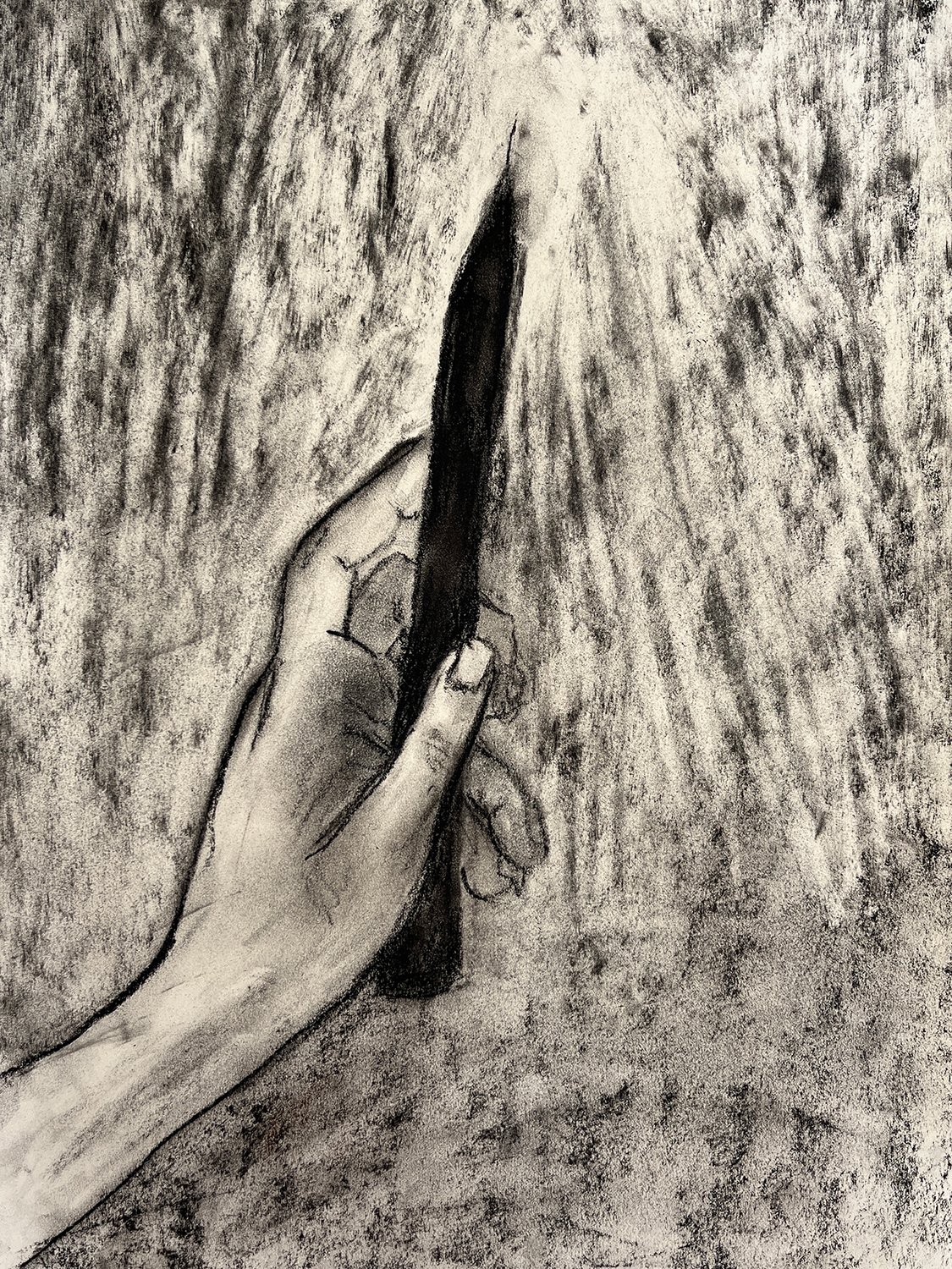 One / 2022, charcoal on paper, 30 x 40 cm