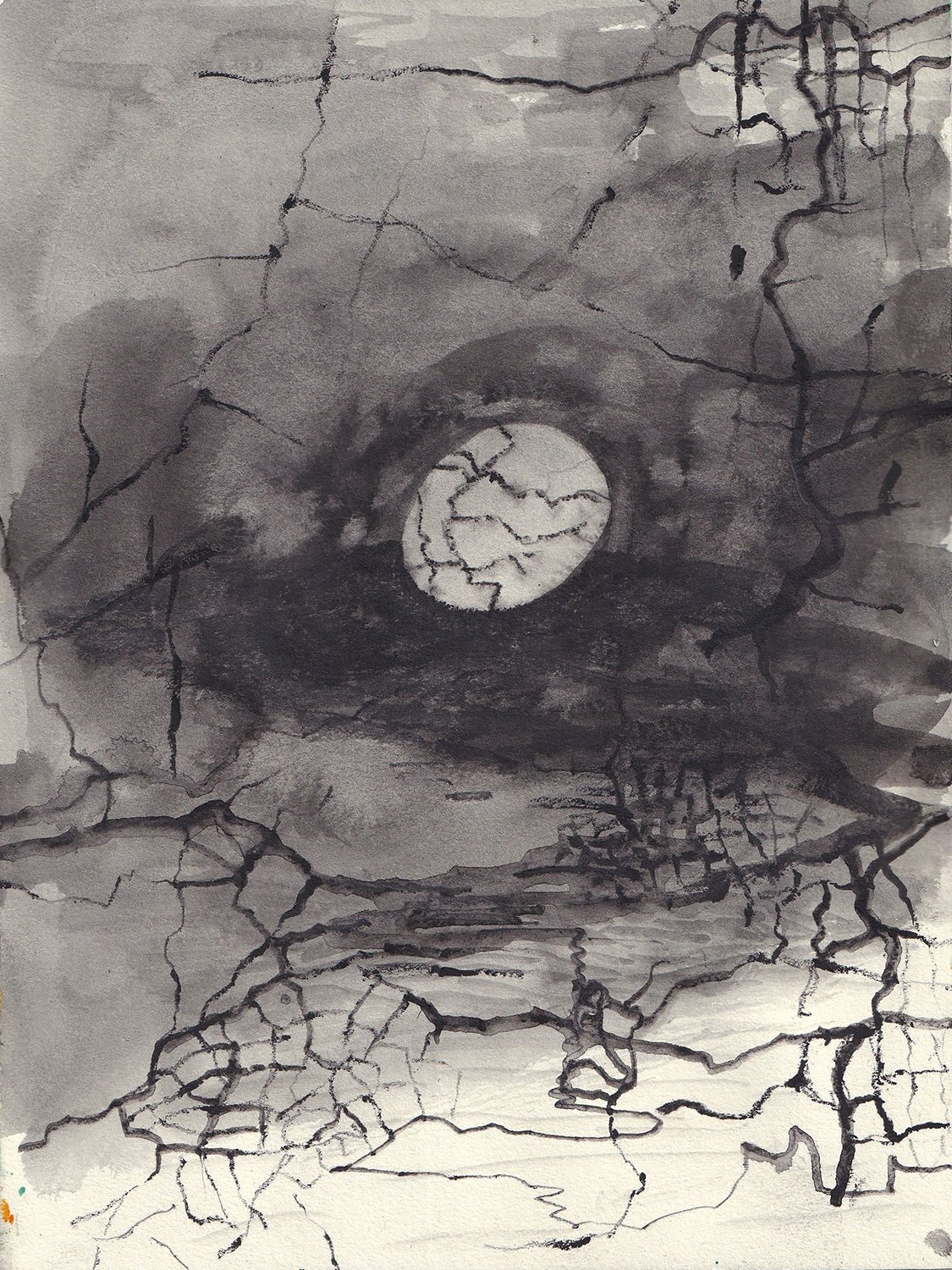 Cracked Shell / 2022, charcoal and graphite on paper, 15 x 20 cm