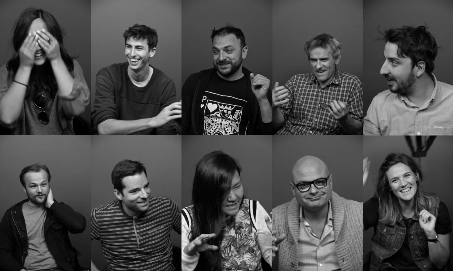 Top row: Sam Hall (Notch Video), Jesse Hornstein Goldberg (Anomaly), Matthew Swanson (Sons & Daughters), Ron McDonald (Anomaly), Mathieu Belley (Lowe) Bottom row: Daenen Bramberger (Apollo Studios), Paul Constantakis (Director/Freelance Copywriter), Gail Pak, Lowe, Martin Beauvais (Open), Kate Thorneloe (Anomaly)