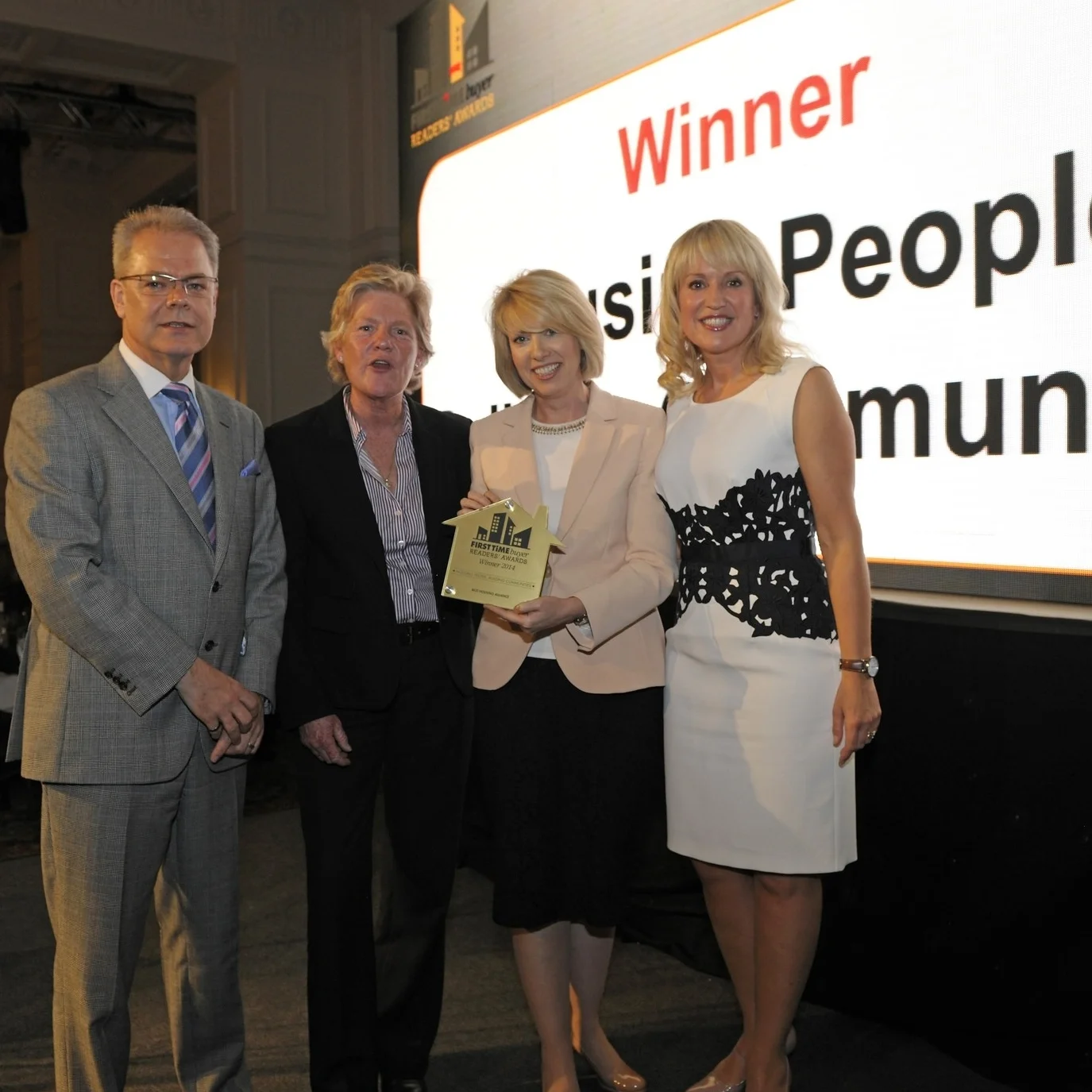 Pictured at the FTB Readers’ Awards, l-r: Stephen Harker, of category sponsor Dawson Cornwell, HPBC chief executive Liza Parry, Sanctuary Group public relations manager Lindsay Evans and TV presenter & host Nicki Chapman.