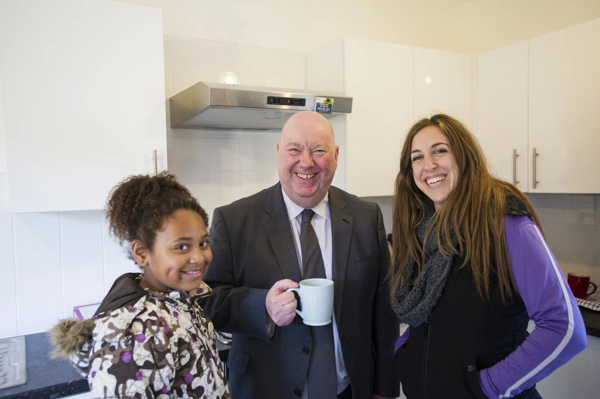 Mayor Joe Anderson visit Feb 2015: Meeting HPBC home partner Paloma Villacorta Linaza and daughter Blanche