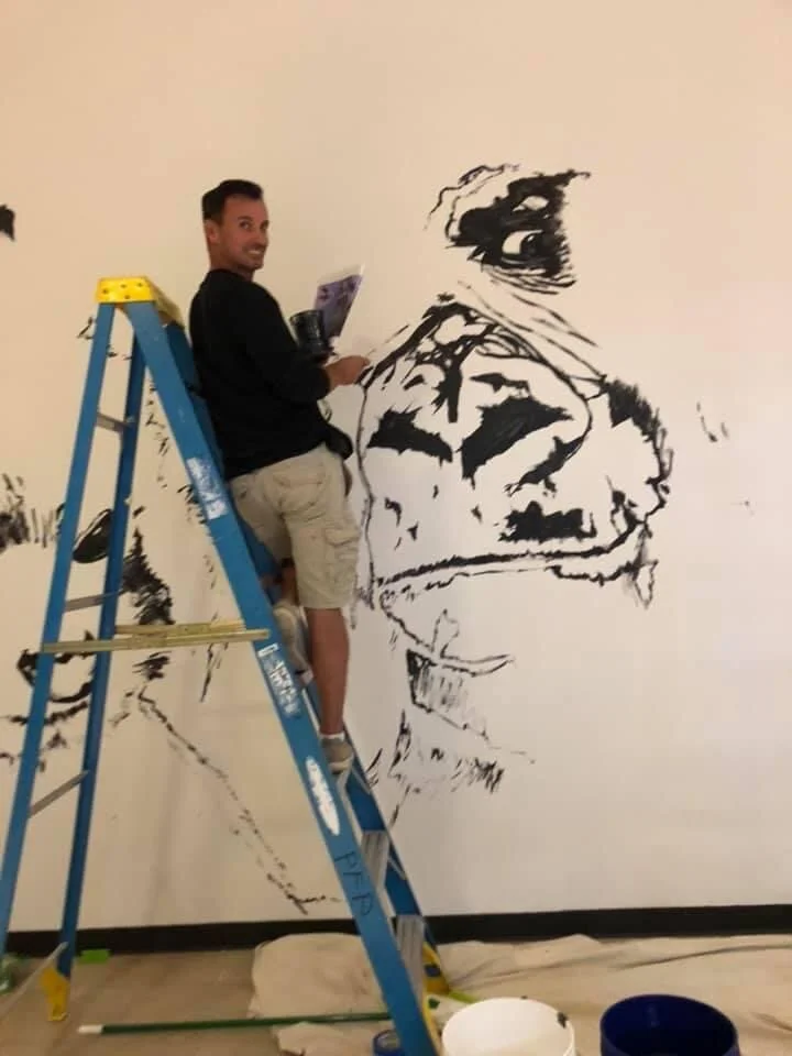 Polaris Mall Mural - Me Getting Started on the Early Stages!