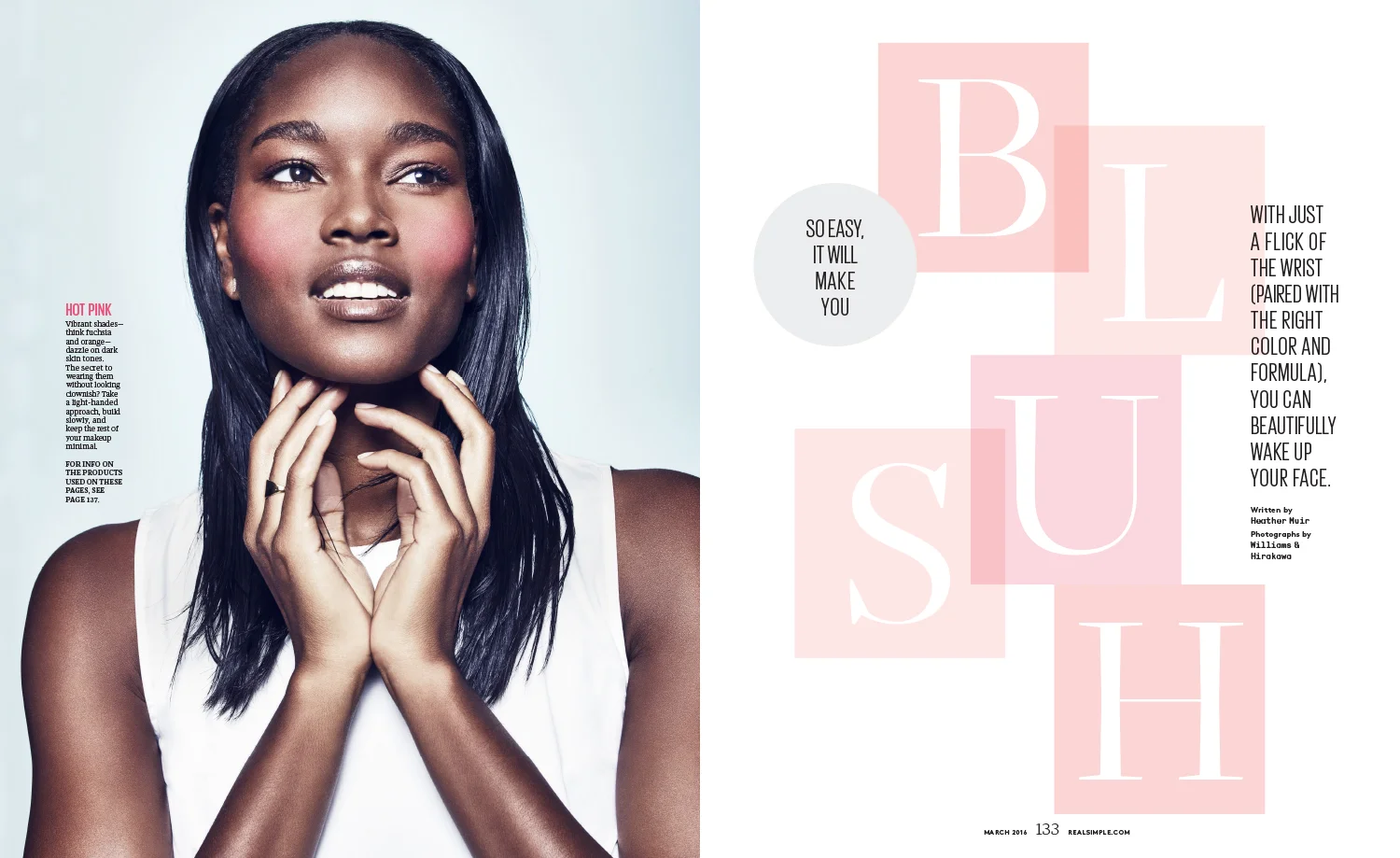 Real Simple magazine's feature story about blush colors and formula types
