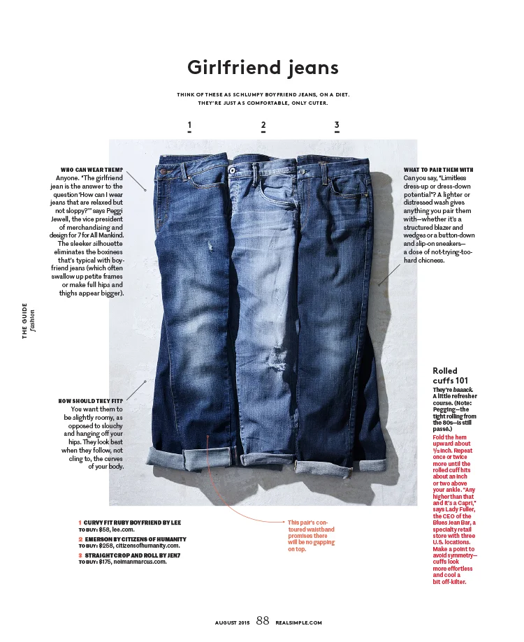 Real Simple magazine fashion story about girlfriend jeans and how to wear style them