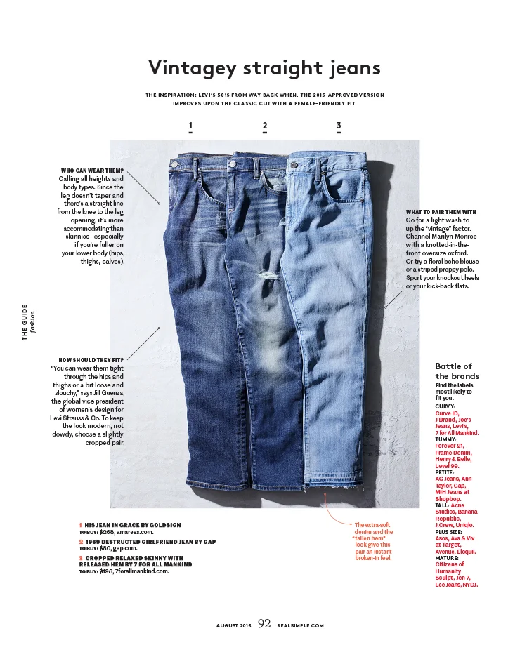 Real Simple magazine fashion story about vintage straight jeans and how to style them