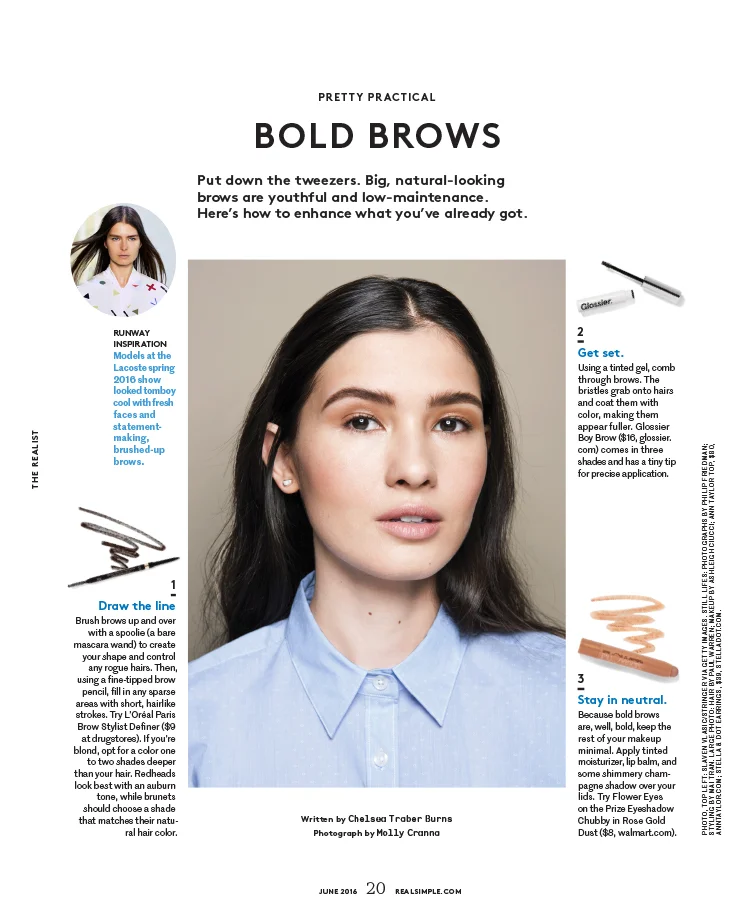 Real Simple beauty story about how to style natural brows