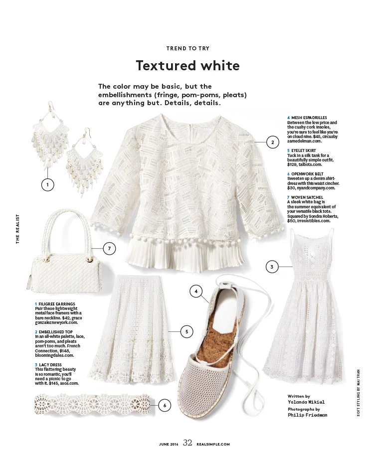 Real Simple magazine fashion story about trendy summer whites