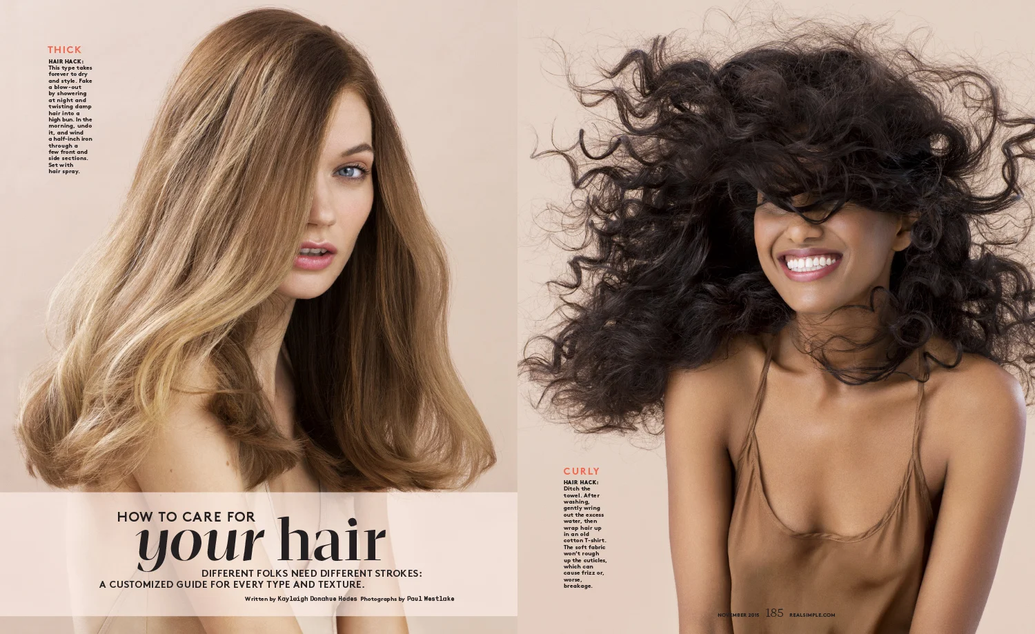 Real Simple magazine feature story about how to care for your hair by hair type and texture