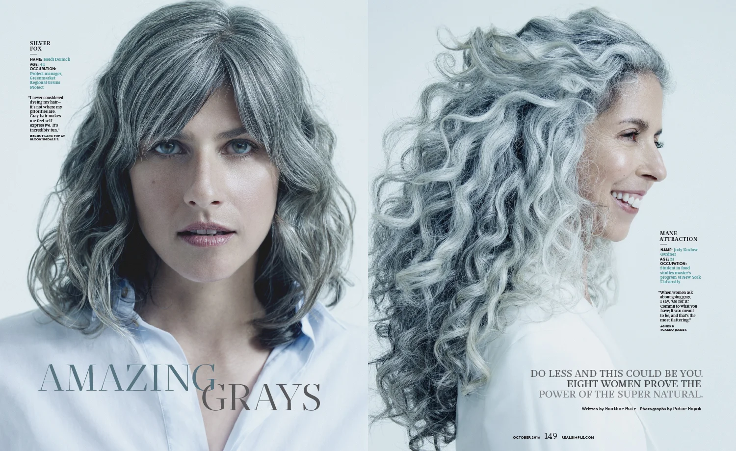 Real Simple magazine's feature story about how to style and celebrate naturally gray hair