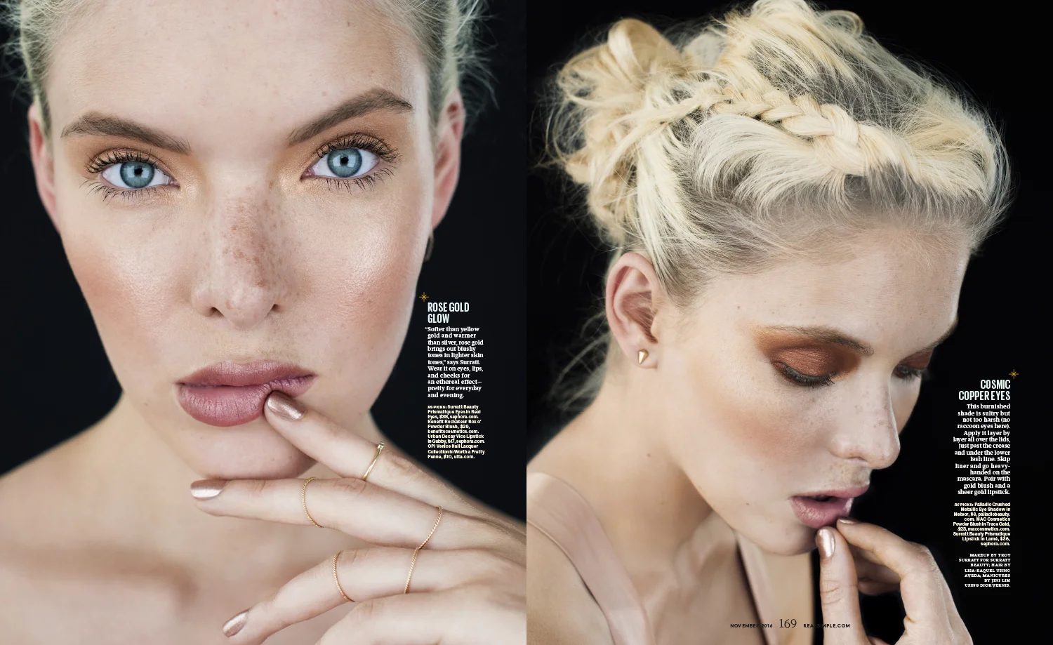 Real Simple magazine feature story about festive holiday metallic looks