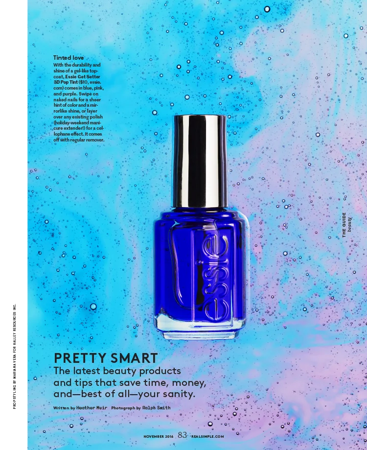 Real Simple magazine's Pretty Smart column opener featuring a tinted nail polish gel