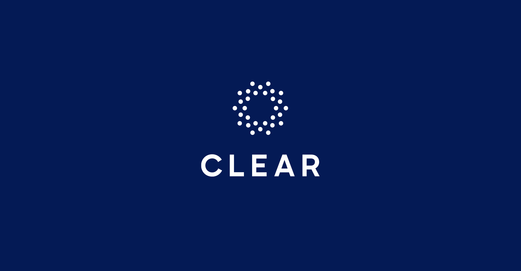 CLEAR logo on midnight blue background