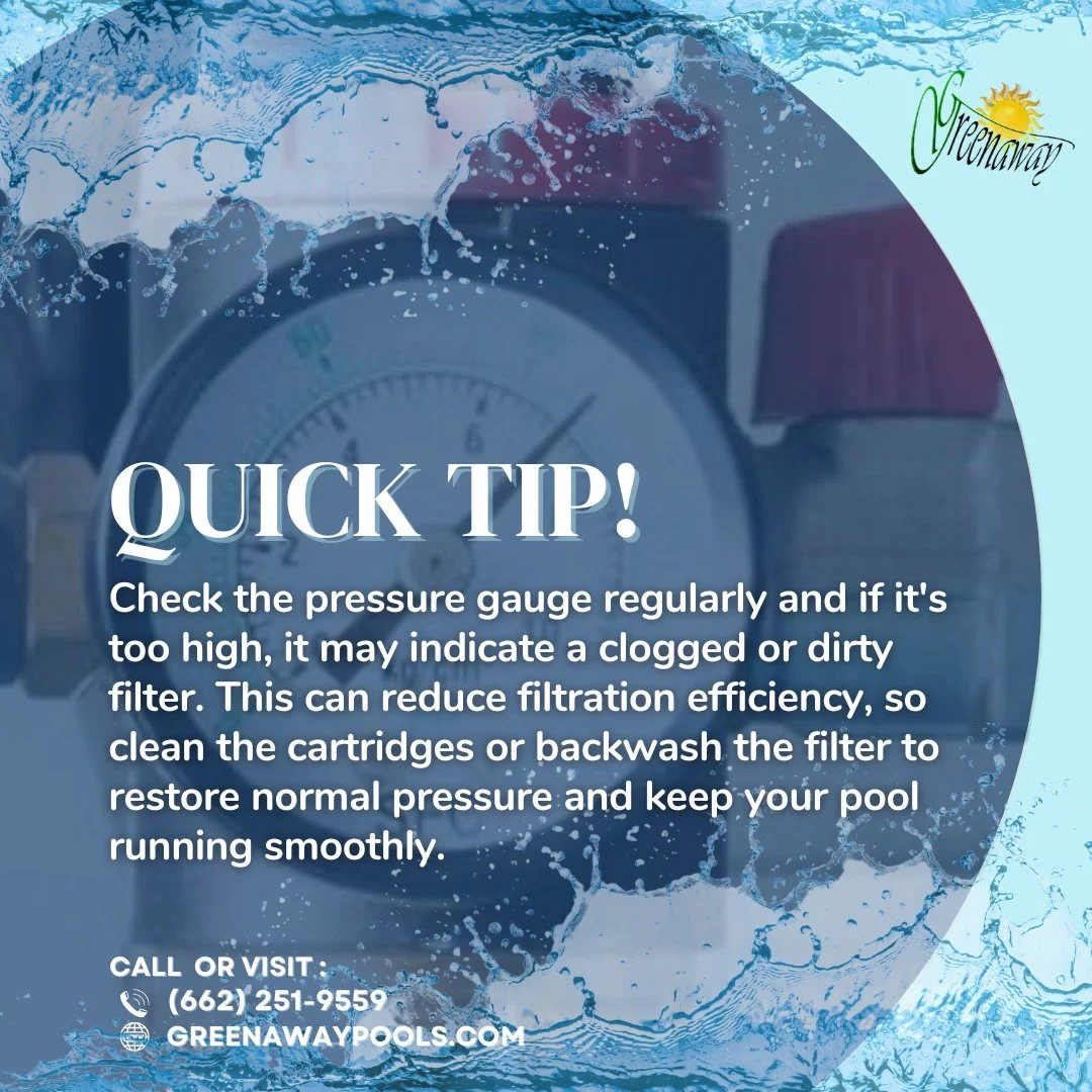 High pressure on your gauge? It could mean a clogged filter! Let us handle the maintenance. Contact us at (662) 251-9559 for expert pool services and keep your pool running smoothly year-round!