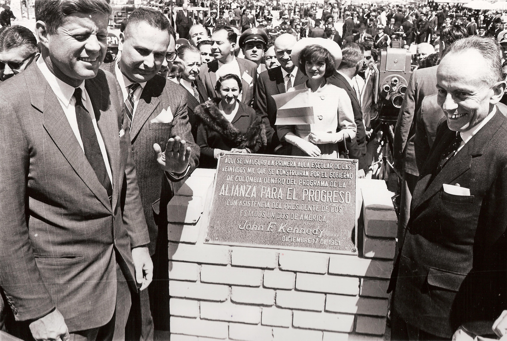 The Alliance for Progress initiated by U.S. President John F. Kennedy in 1961 aimed to establish economic cooperation between North and South America and, among other goals, increase incomes, improve literacy, and promote democracy.