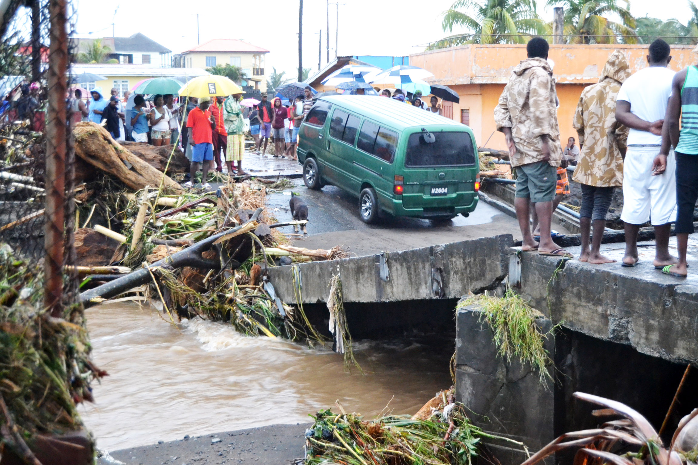 The December 2013 floods destroyed the Caratol Bridge in Georgetown, St. Vincent and the Grenadines.
