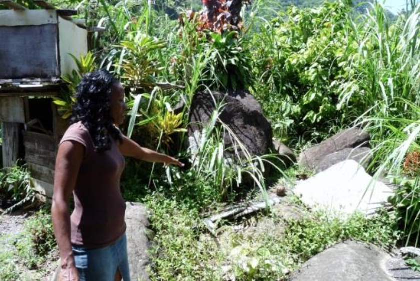 Sheila Robertson explains how the flood waters damaged her home and scattered debris around her property. 