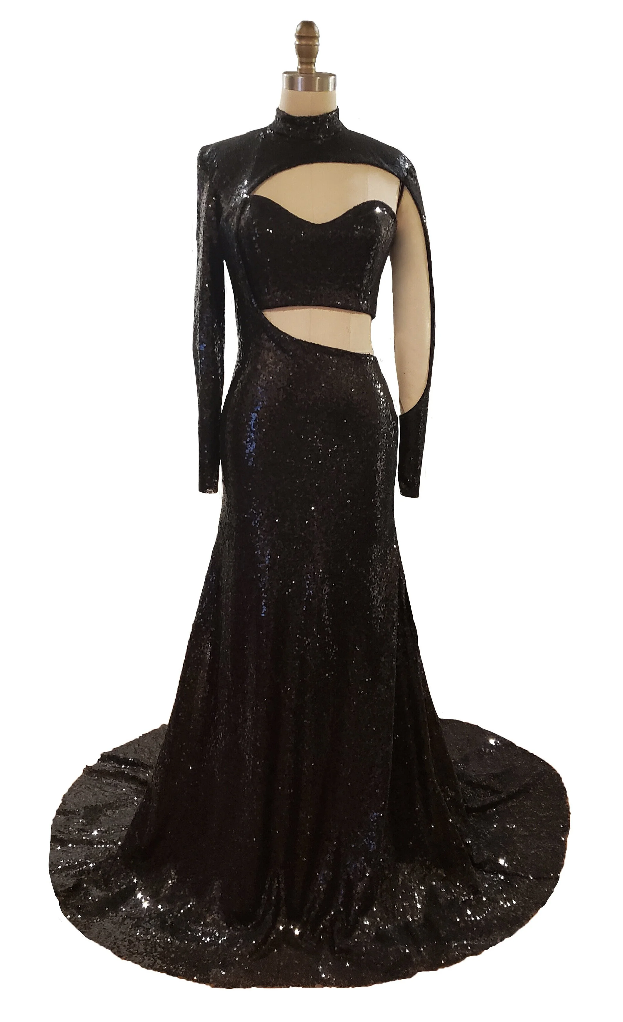 Black sequined cut out dress