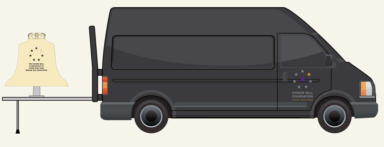 Conceptual rendering of the Honor Bell van with the Honor Bell on its extended tray, ready for use.