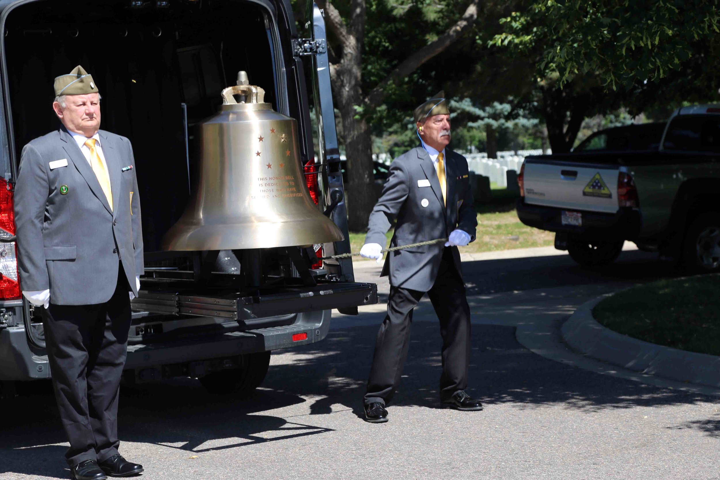 The Honor Bell being tolled for Wallace Eakes. Photo courtesy of Erick Stowe. 