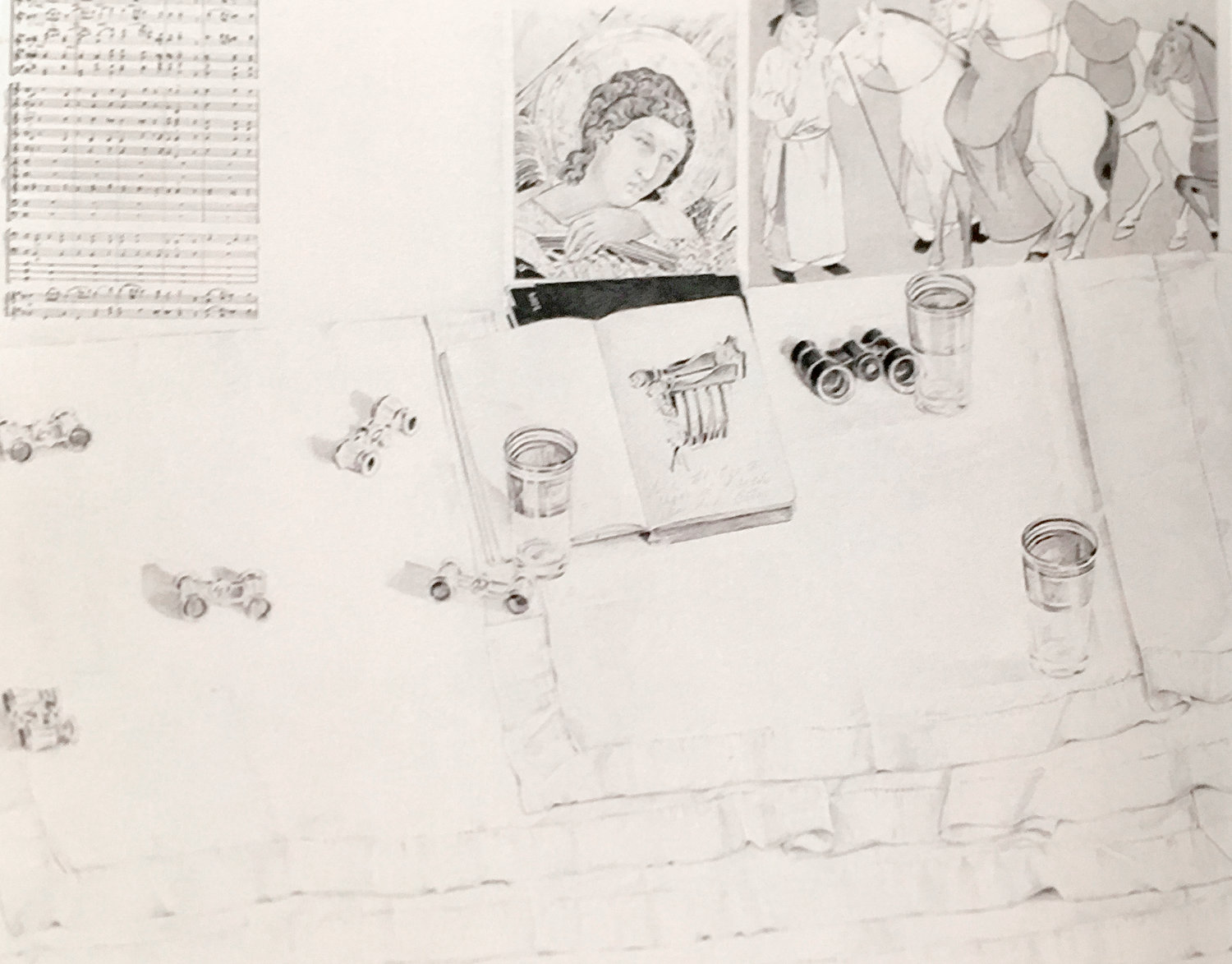 Carole Doyle Peel, Duccio and Music of Berlioz (Benvenuto Cellini) , 1992/93, graphite, 32x40". Collection of the Estate of Carole Doyle Peel.