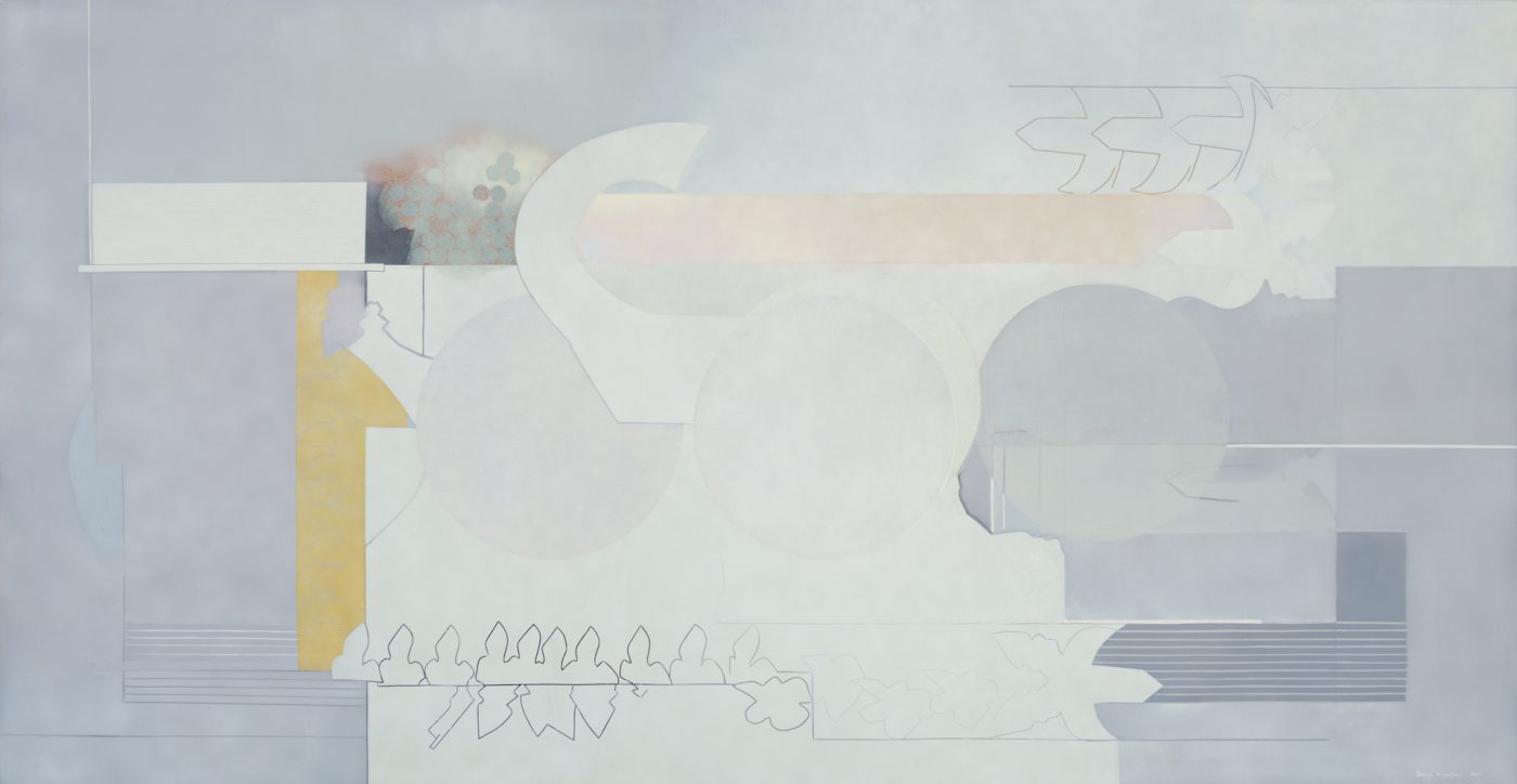 Sonya Rapoport, Lavender Grey , 1973. Pencil, acrylic, and airbrush on canvas, 72” x 142”.