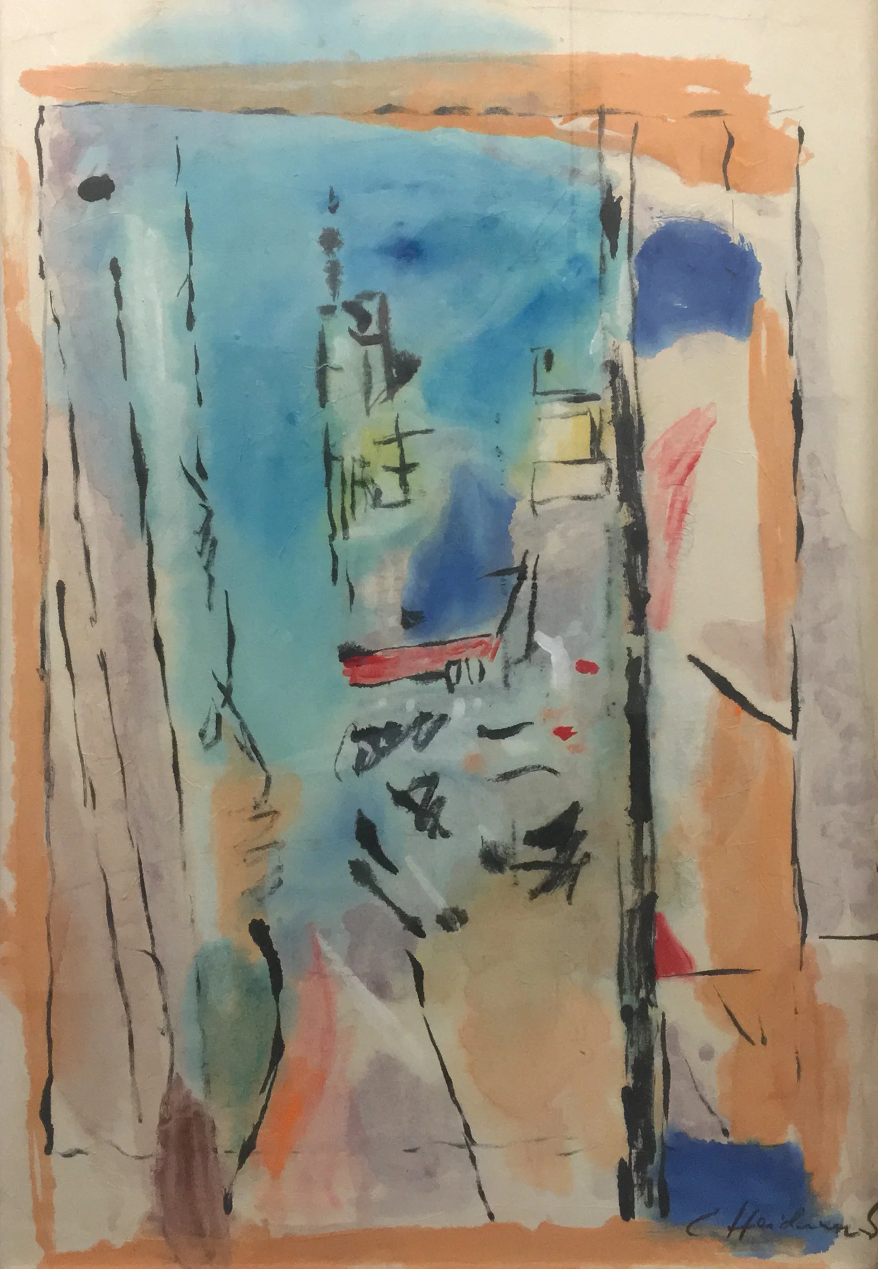 CARL HEIDENREICH, WINDOW VIEW, CIRCA 1960. MIXED MEDIA ON PAPER. 32 X 23 INCHES. COLLECTION OF THE CARL HEIDENREICH FOUNDATION.