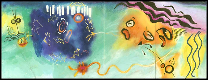 Ed Aulerich-Sugai, He Cries, She Cries , from Cells (1987-1991), 1988. 38 x 25 inches per panel; 38 x 100 inches overall.
