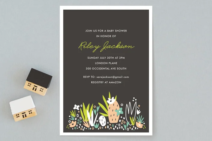 Our hand drawn desert botanical, Agave Bebe illustration was created a modern playful design. Matching accessories are available to compliment and t his design can be converted into a general party invitation. View complete suite HERE ! 