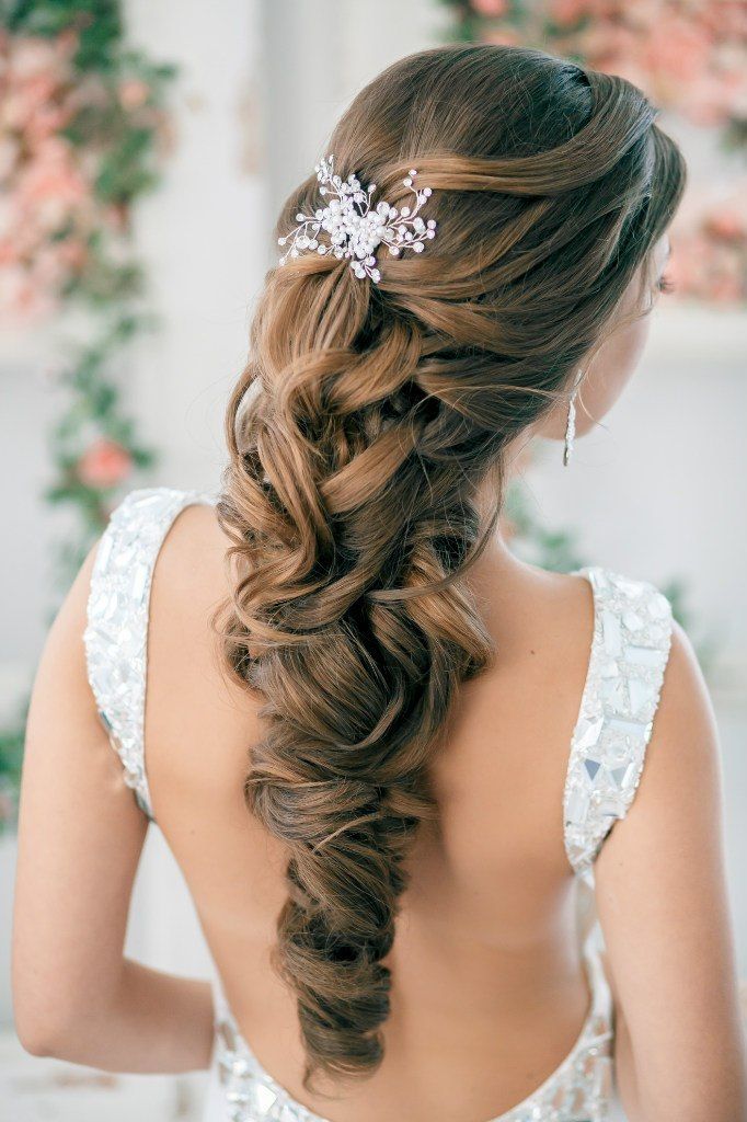 This is an amazing textured cascading style. The bottom would be difficult to keep into that one curl throughout the night, but would last for walking down the isle and photos. Hair texture needed: Thick Hair length needed: Long Recommendations: Would add extensions to almost anyones hair to have this full of a look.