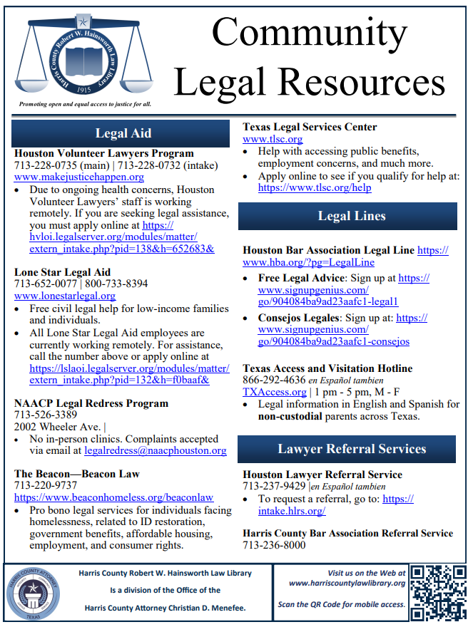 Community Resources — Harris County Robert W. Hainsworth Law Library