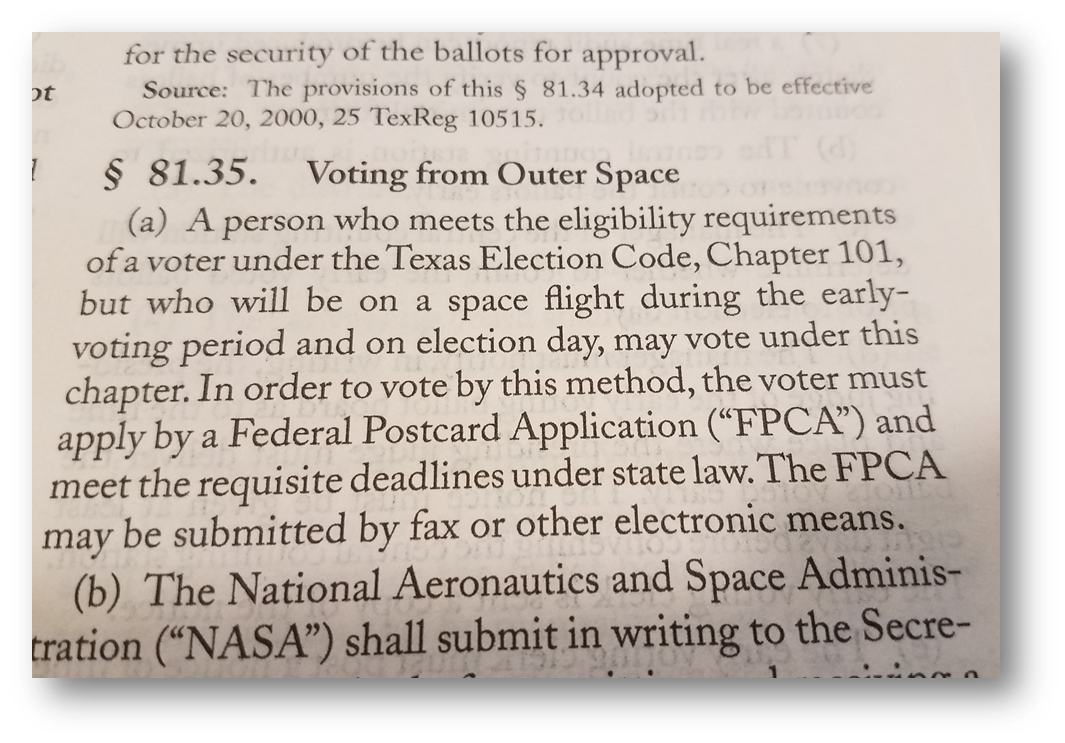 Photo of 1 TAC §81.35 (Voting from Outer Space)