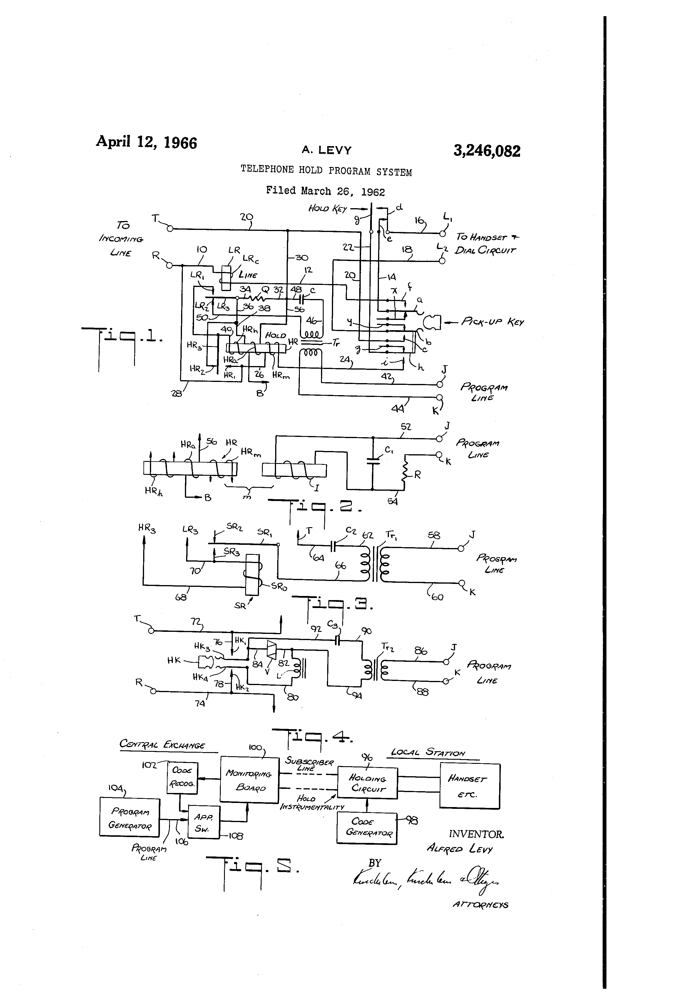 “Telephone hold program system” | US. Patent No. US3246082A | Alfred Levy (Granted 1966)