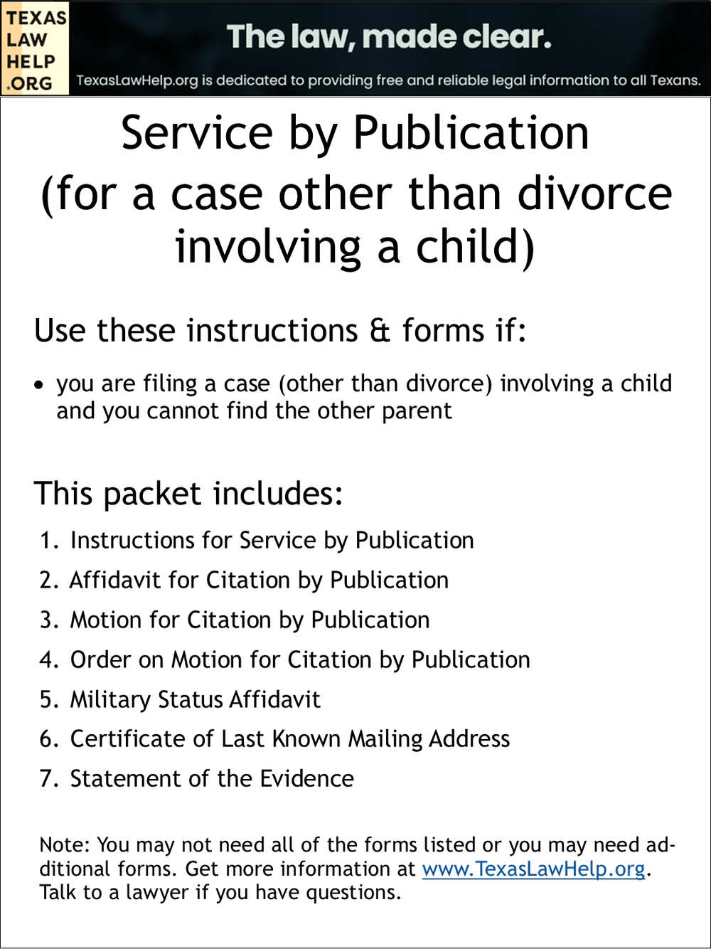 Service By Publication For A Family Matter Other Than Divorce With Children Harris County Robert W Hainsworth Law Library