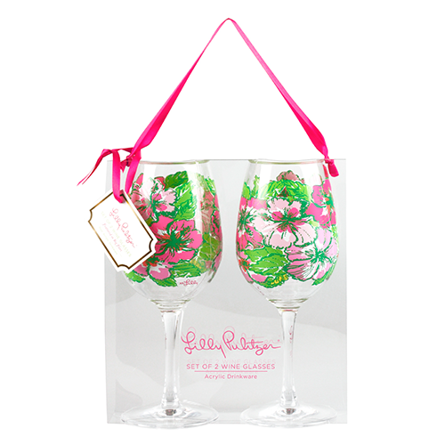 Lilly Pulitzer acrylic wine glasses in Big Flirt. $25 for the set of 2.